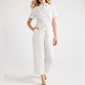 Free Assembly White Wide Leg Utility Jumpsuit, Pockets| Sz XS